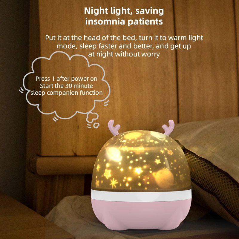 Cute Deer Shape Children Use Portable Tricolor Room Background Decoration Night Sky USB Rechargeable Projector LED Table Light